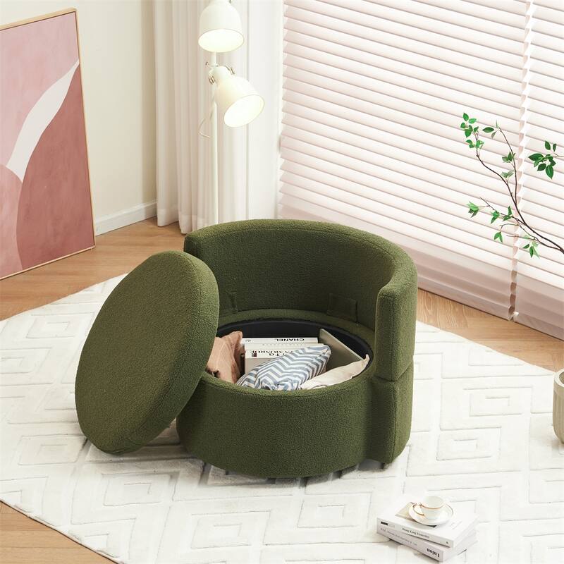 Teddy Fabric Swivel And Storage Chair With Back Cushion