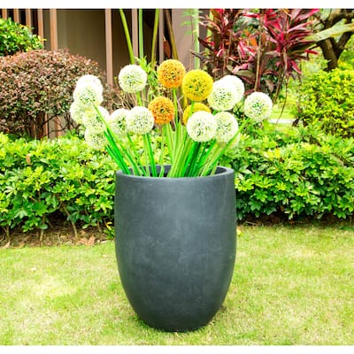 21.7"H Round Charcoal Concrete/Fiberglass Indoor Outdoor Modern Tall Planter - 17"W x 17"L x 21.7"H