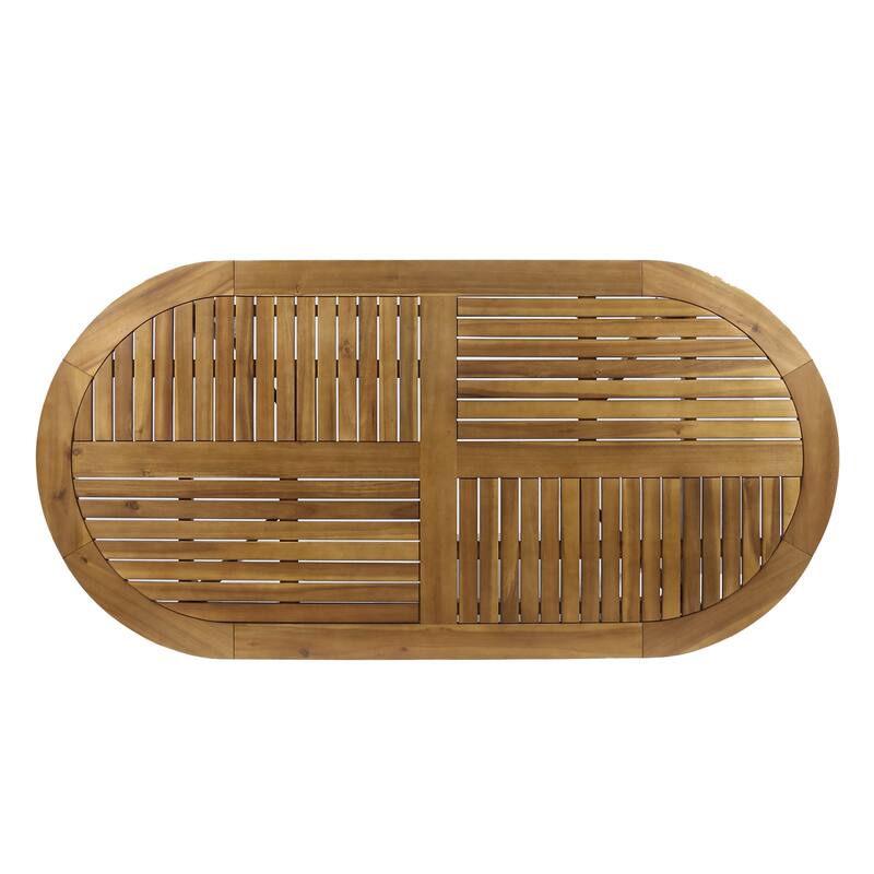 Acacia Wood Dining Table 70 Inch Oval Top Gray Finish Outdoor Patio