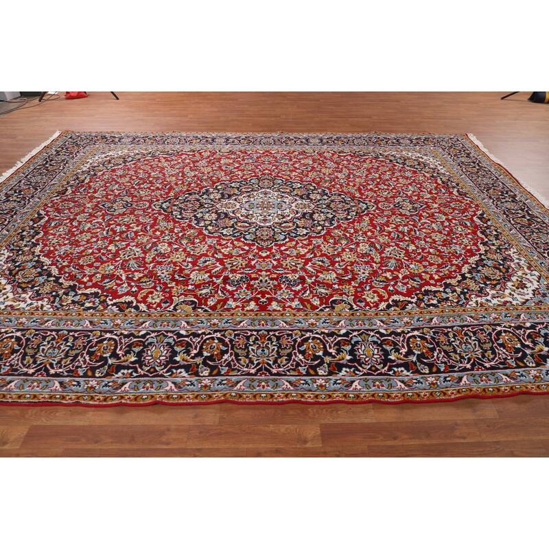Red Floral Kashan Turkish Rug Machine-Made Carpet - 9'7" x 12'8"