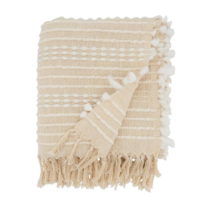 Boho Chic Textured Stripe Fringe Throw Blanket