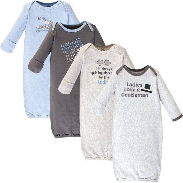 slide 1 of 1, Luvable Friends Baby Boy Cotton Long-Sleeve Gowns 4pk, Ladies Preemie-Newborn - Ladies