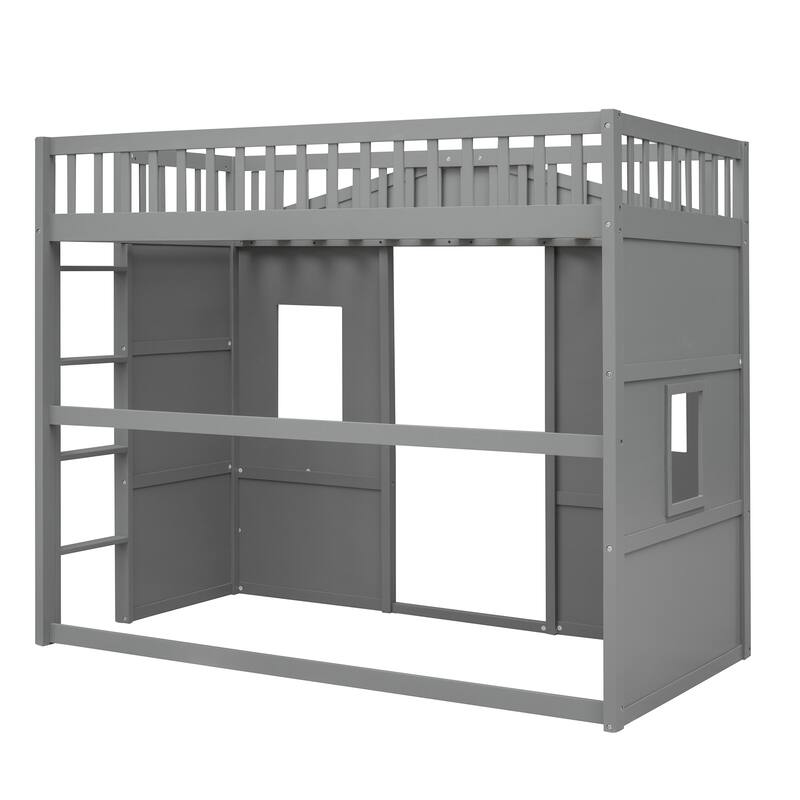Modern Twin/Full Loft Bed with Ladder, Solid Pine Wood, Safety Guardrails