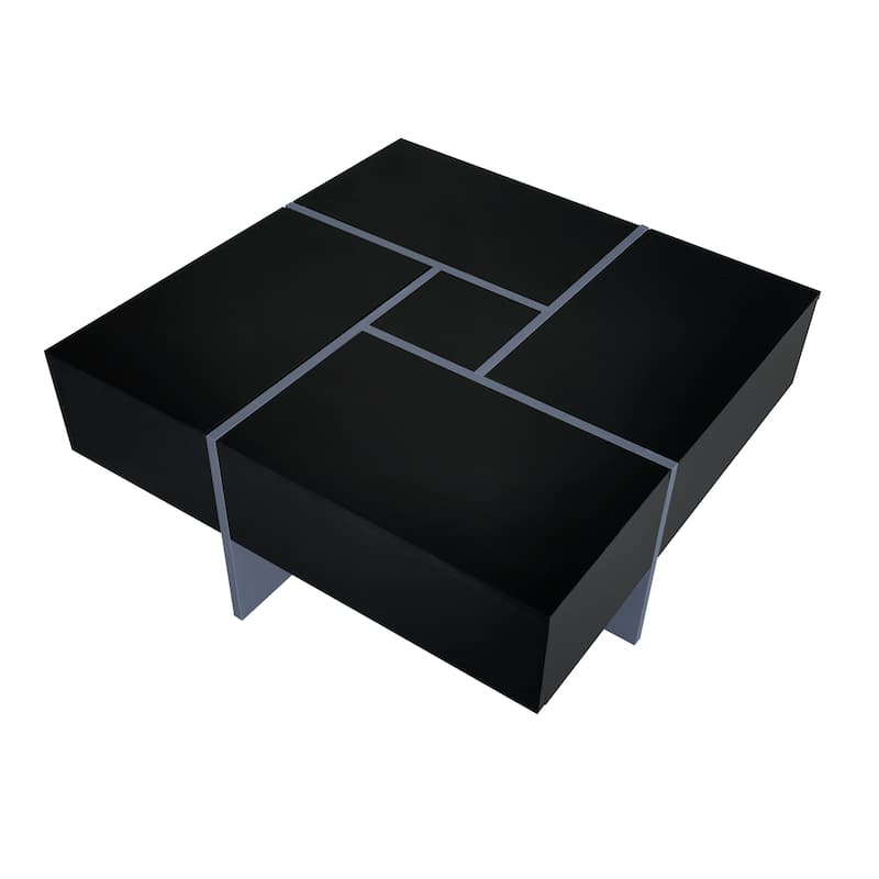 Square Extendable Coffee Table with 4 Hidden Storage Compartments