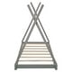 preview thumbnail 7 of 18, Twin Size House Platform Bed with Triangle Structure, X-Shaped Safety Railings, Headboard, and Sturdy Pine Wood Frame, Grey
