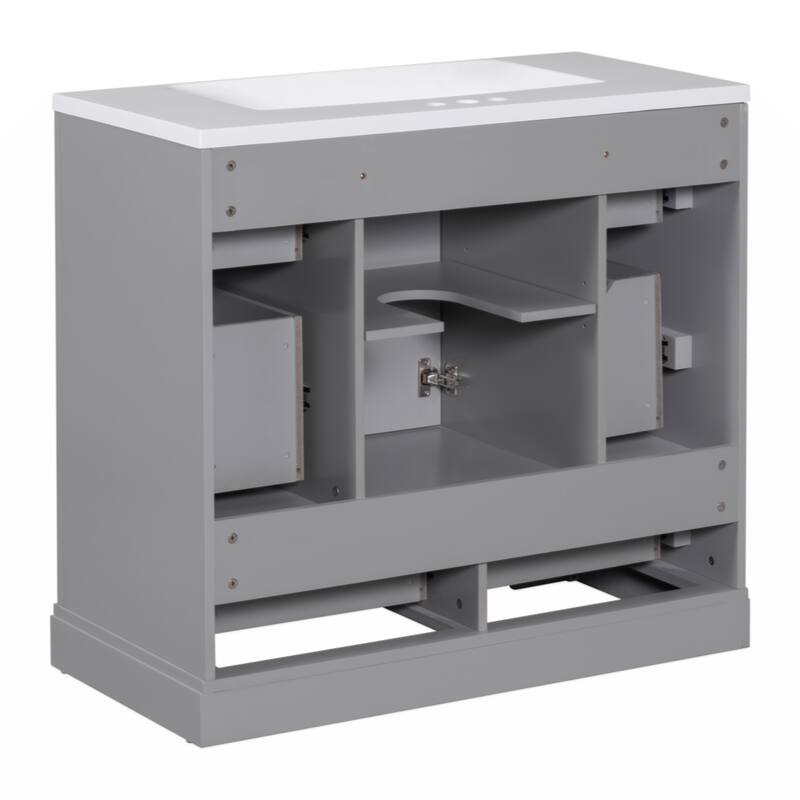 36" Bathroom Vanity with Sink Combo, Six Drawers, Multi-Functional Drawer Divider, Adjustable Shelf, Grey
