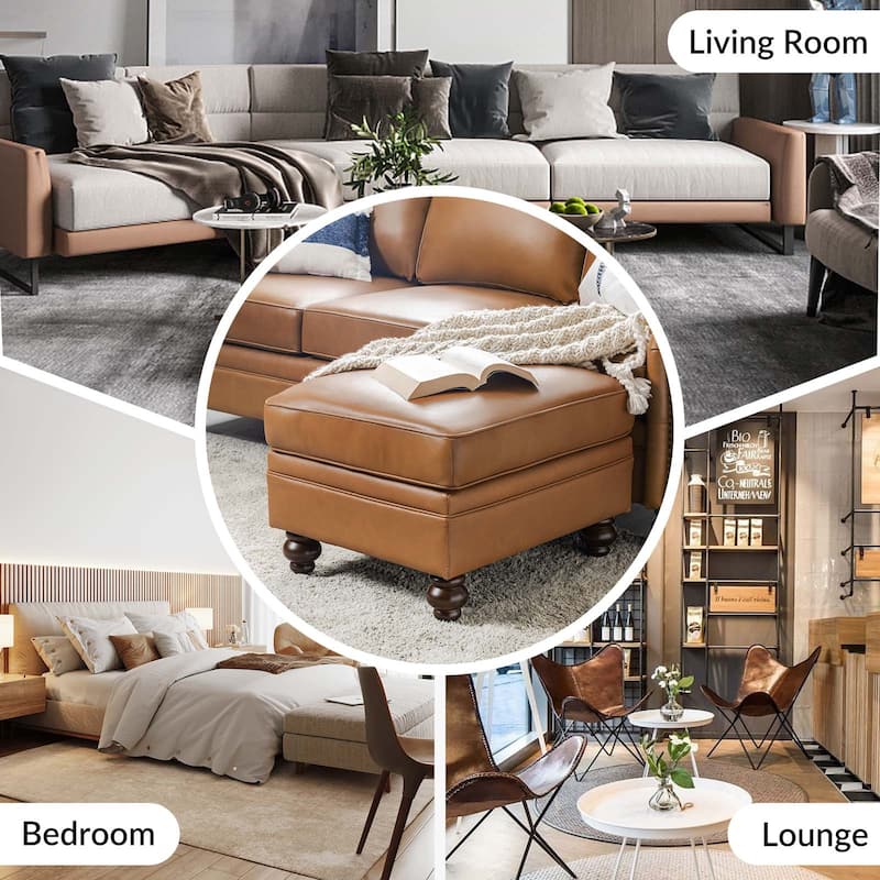 Irene Contemporary Genuine Leather Water Resistant Ottoman by HULALA HOME