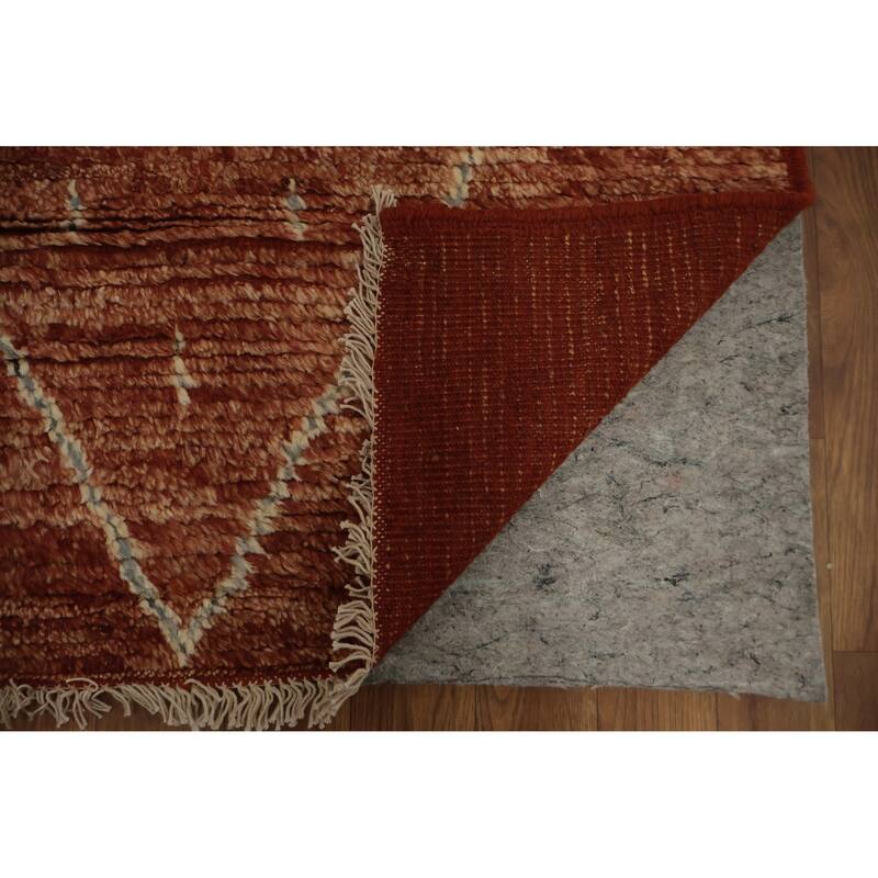 Hand Knotted Oriental 100% Wool Carpet Modern Geometric Oranges & Rust Moroccan Area Rug - 9' 10'' X 6' 8''
