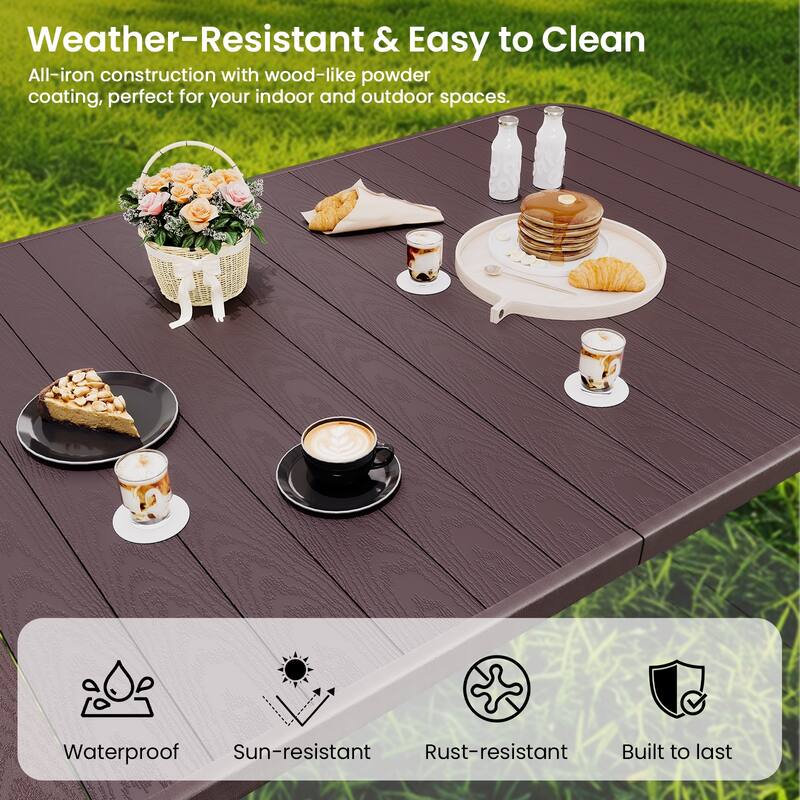 Wood Grain Metal Table – Lightweight, Portable, Weather-Resistant, Easy to Clean