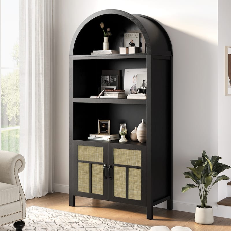 Arched storage cabinet with Rattan Doors Set of 2