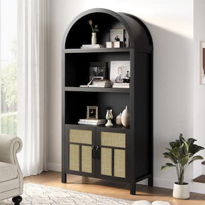 Arched storage cabinet with Rattan Doors