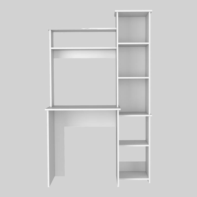 Compact Computer Desk with Hutch, Bookcase, and Spacious Workspace for Home Offices - White