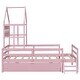 preview thumbnail 6 of 12, Pink Twin Size Solid Wood House Platform Bed with Guardrail and Drawer