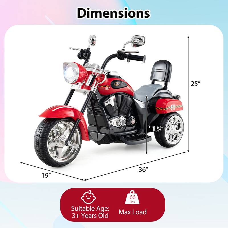 Gymax 6V Electric Kids Motorcycle 3-Wheel Ride On Toy w/ Adjustable