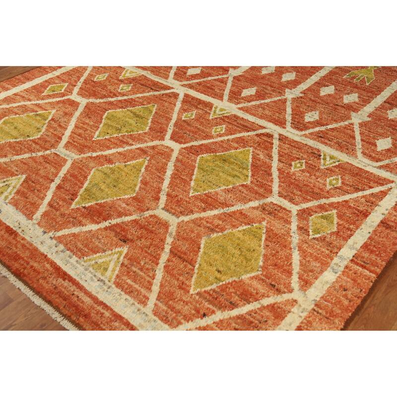 Orange Moroccan Oriental Area Rug Handmade Bedroom Wool Carpet - 6'8" x 9'11"