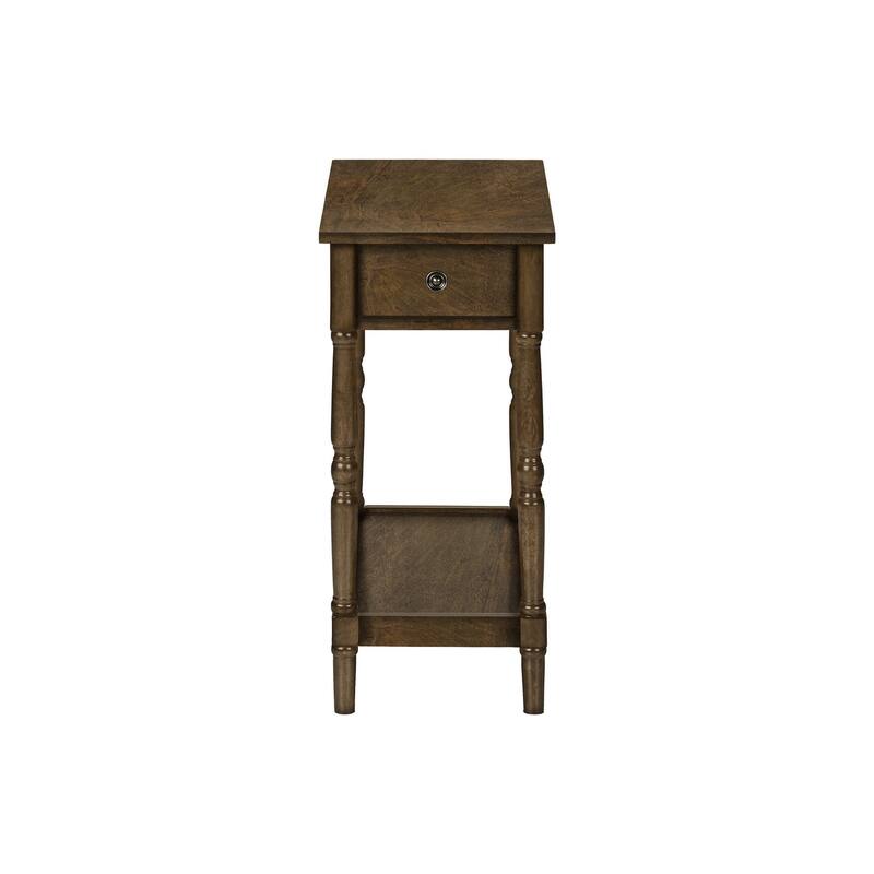 Accent Table, 2 Tier, End, Side Table, Nightstand, Bedroom, Narrow, Lamp, Storage Drawer, Brown Veneer, Traditional