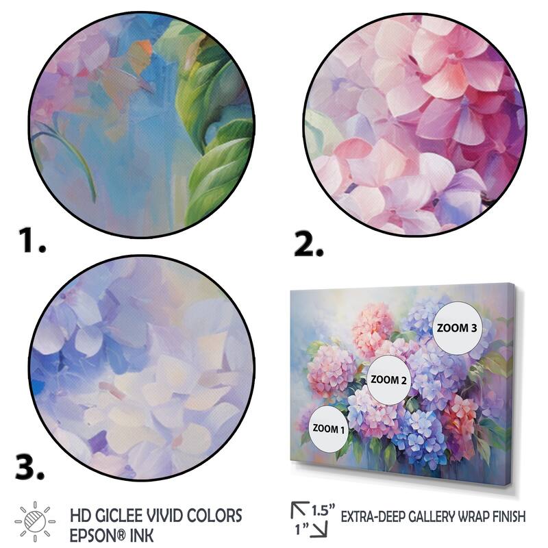 Designart "Purple Pink Hydrangea Romantic Impression" Floral Framed Wall Art Living Room