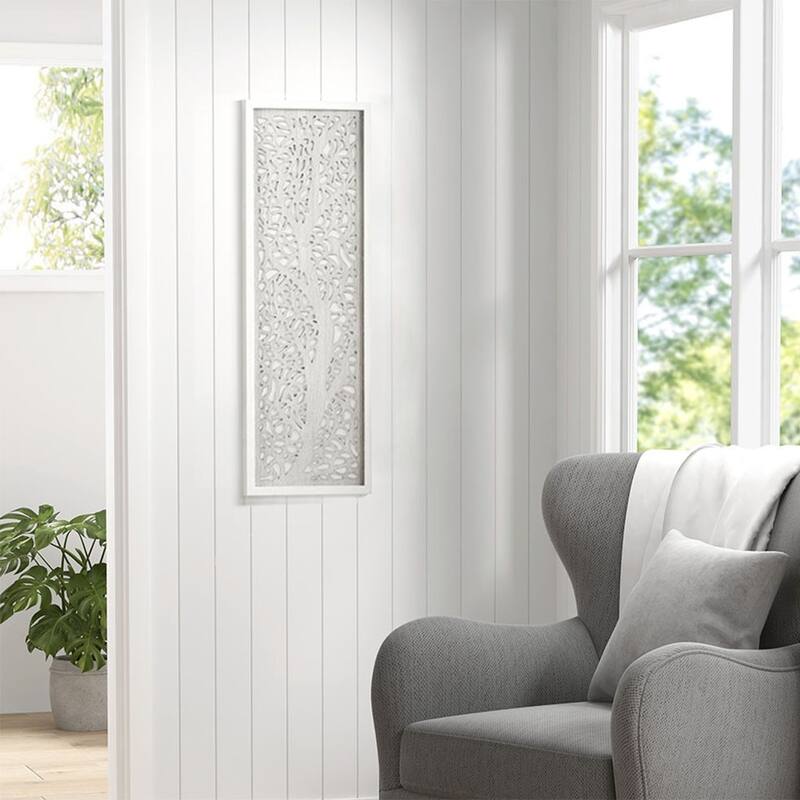 Laser Cut Tree Framed Panel Wall Decor - Grey