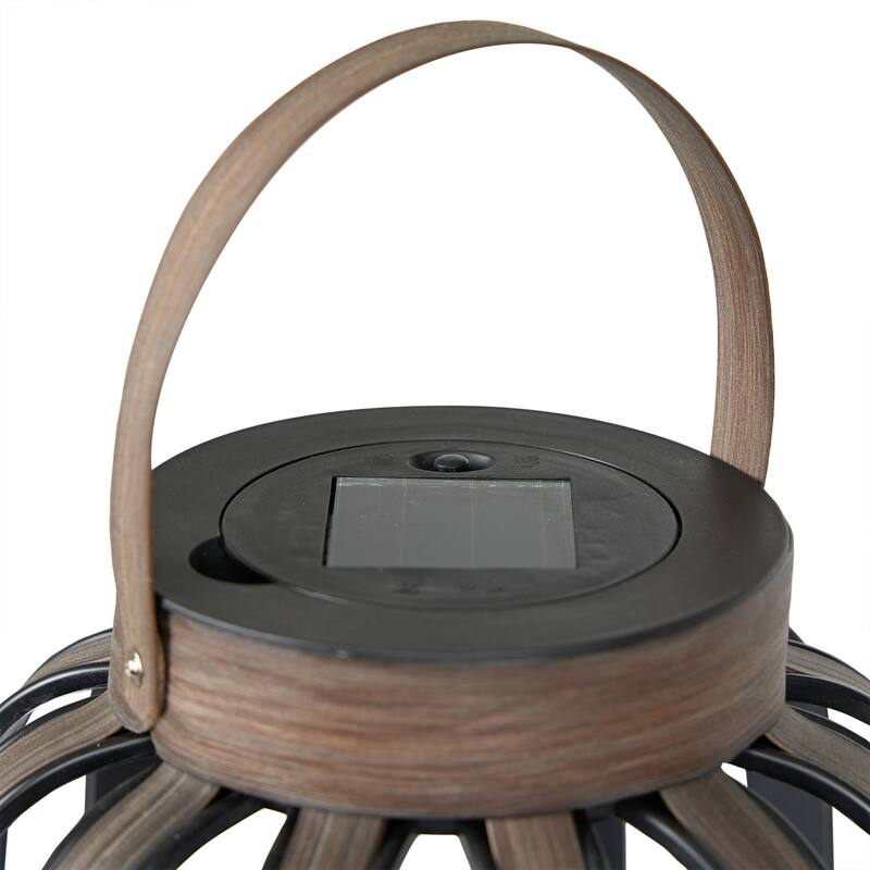 Solar Brown Cylindrical Decorative Plastic Lantern with LED