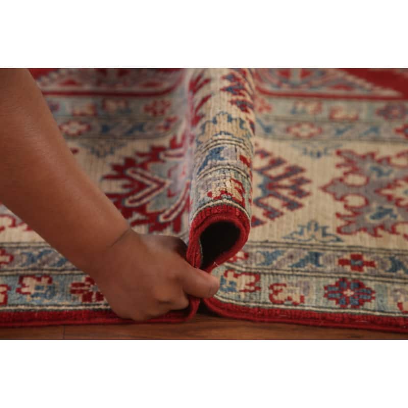 Red Geometric Kazak Area Rug Handmade Oriental Wool Carpet - 9'0"x 12'5"