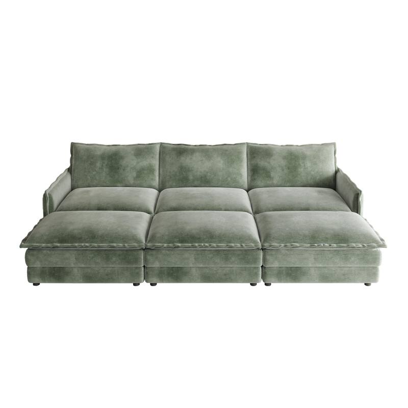3-seater Cloud Sofa Corduroy Upholstered Sectional Couch with Ottoman