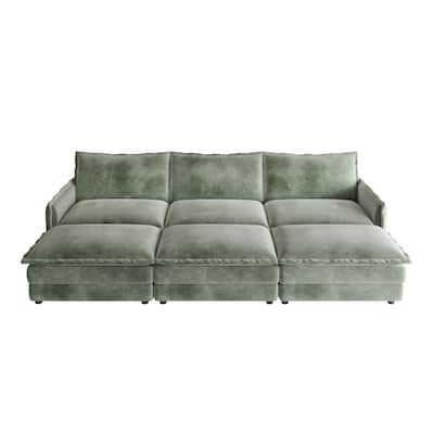 Convertible Sleeper Sofa Bed 109" Oversized Modular Sectional Sofa Deep Seat Corduroy Cloud Couch with 3 Ottomans