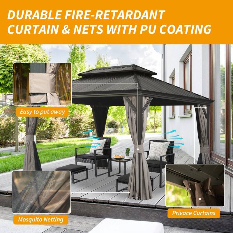 Domi Hardtop Gazebo with Galvanized Steel Double Roof and Aluminum Frame