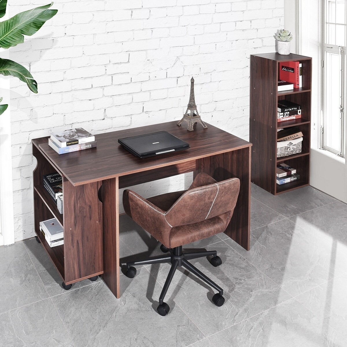 48 inch Computer Desk with Keyboard Tray, Modern Home Office Desk with Shelf & Drawers, Study Desk for Student, Rustic Brown, Size: 47