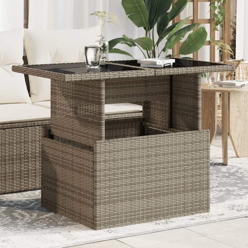 vidaXL Patio Table Rectangular Backyard Garden Poly Rattan and Acacia Wood - 39.4 x 21.7 x 28.7 in - Gray-glass