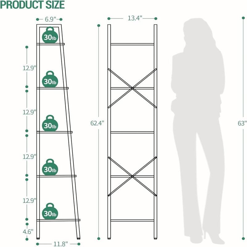 Freestanding Corner Storage Shelve with 2 Hooks for Home Office - 11.8"D x 13.4"W x 63"H