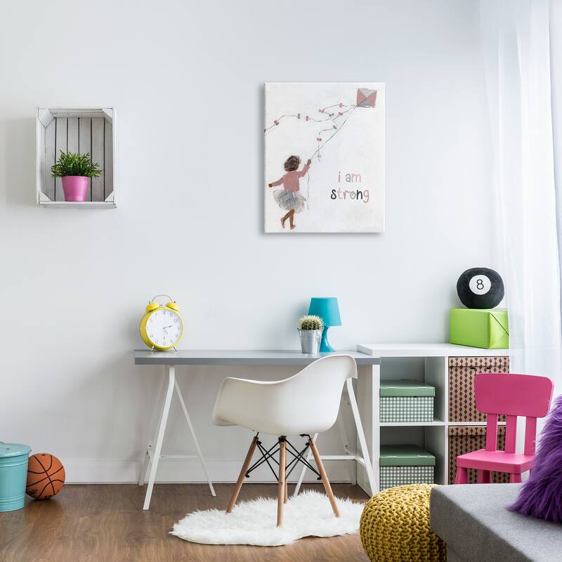 Stupell I Am Strong Motivating Kids Kite Flying Painting Canvas Wall Art, Design by Sally Swatland