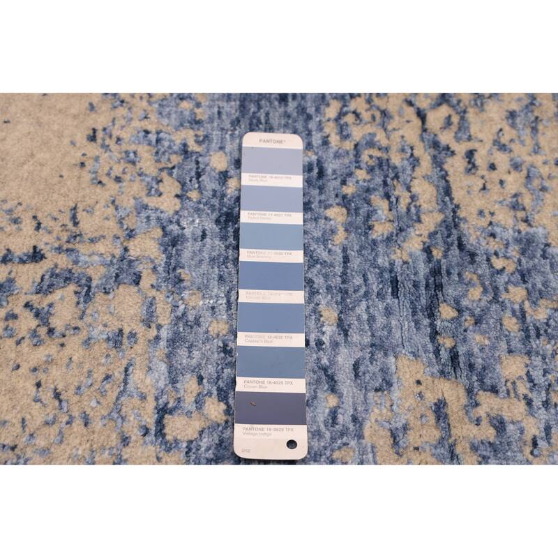 ECARPETGALLERY Hand Loomed Elysian Dark Blue, Light Khaki Rug - 7'10 x 9'11