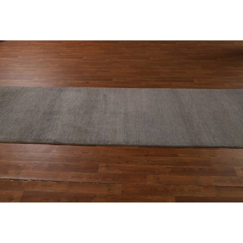 Gray Gabbeh Modern Runner Rug Handmade Wool Carpet - 3'0"x 9'10"