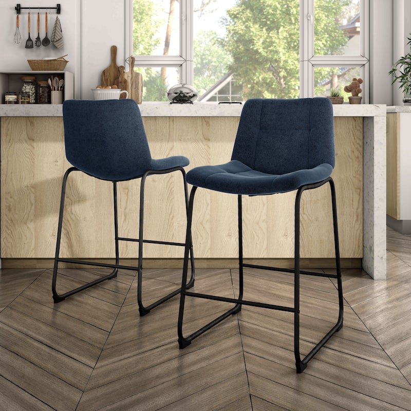 Furniture of America Eamon Modern Chenille Padded Dining Chairs (Set of 2) - Blue - Counter Height