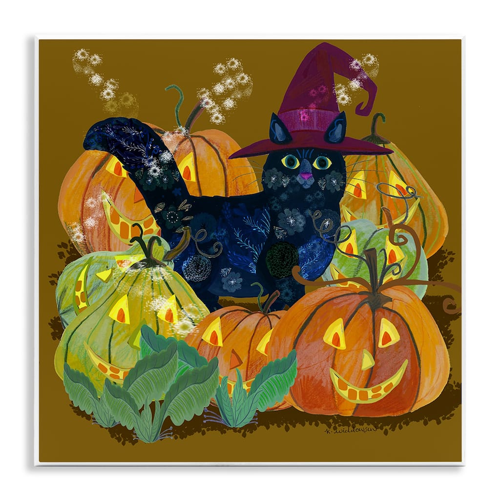 Stupell Cat with Jack-o-Lanterns Wall Plaque Art Design By Kay Widdowson