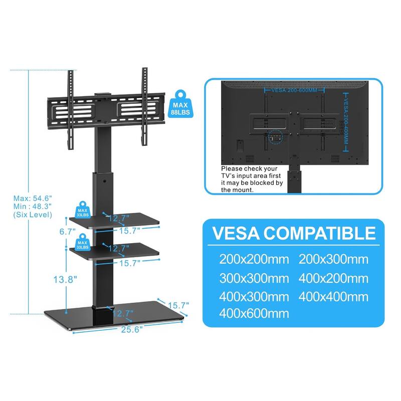 FITUEYES TV Stand with Swivel Mount for up to 65 inch with shelf Samsung Vizio TCL LED LCD flat screen TVs