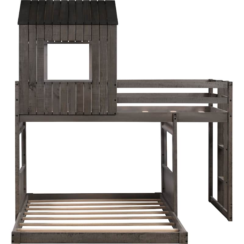 Twin over Full Wooden Bunk Bed, Playhouse Design