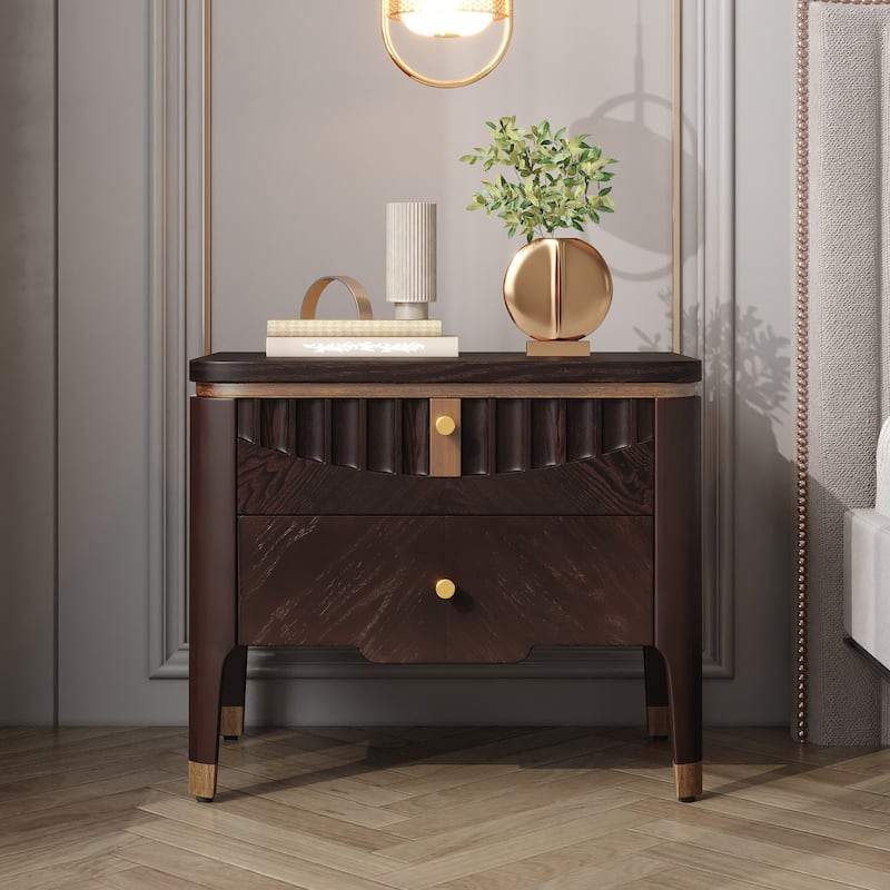 Christopher Knight Home- Johnson Wood Nightstand with 2 Storage Drawer - Dark Brown