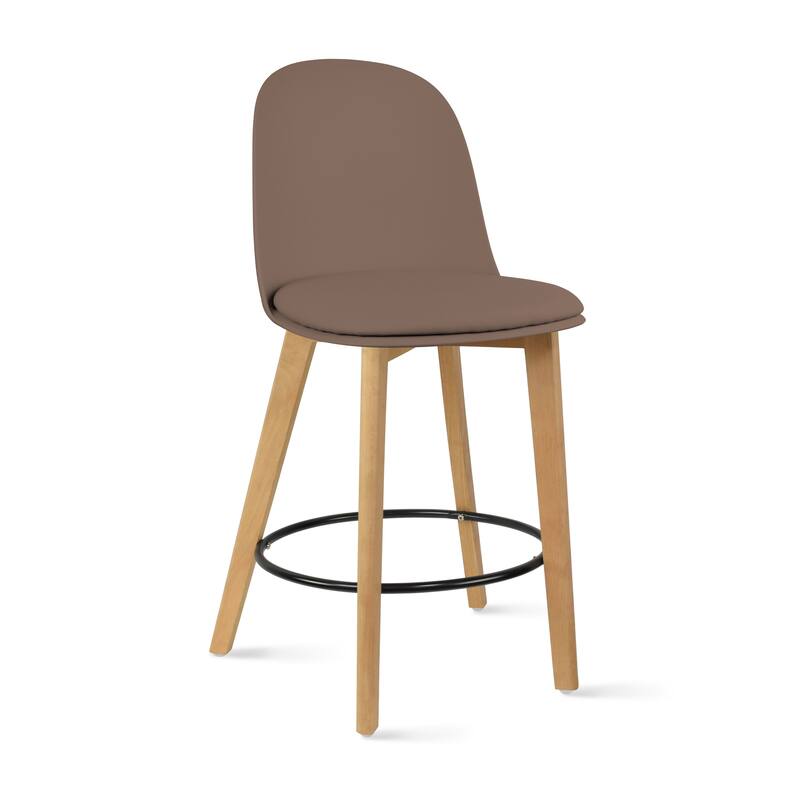 25" Plastic Armless Bar Stool Chair Dowel Natural Wood Eiffel Legs For Kitchen Counter Height Dining