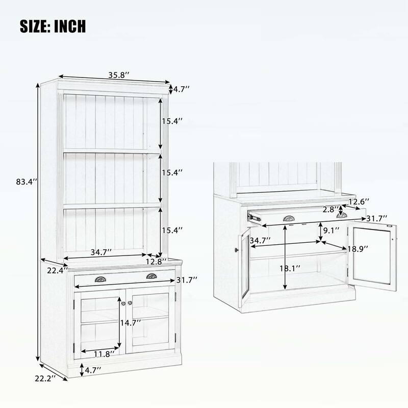 Modern Bookcase with 2 Glass Doors and 1 Drawer