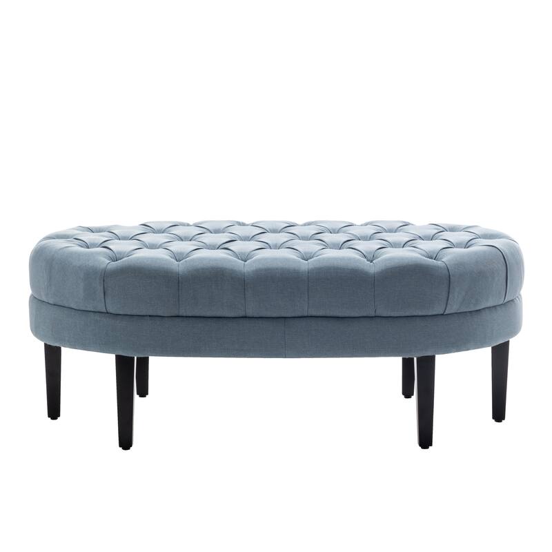 Porthos Home Itan Fabric Oval Cocktail Ottoman with Rubberwood Legs