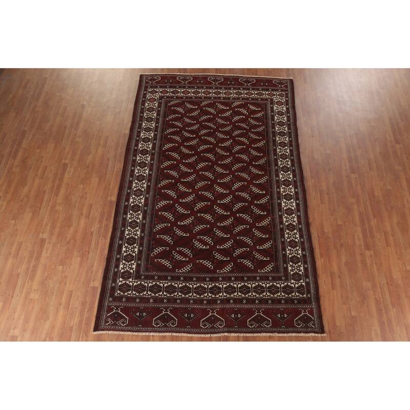 Hand Knotted Oriental 100% Wool Carpet Traditional Geometric Red Bokhara Area Rug - 11' 9'' X 7' 2''