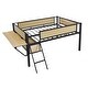 preview thumbnail 6 of 7, Metal Loft Bed with Storage Shelves and Ladder, Black+Natural