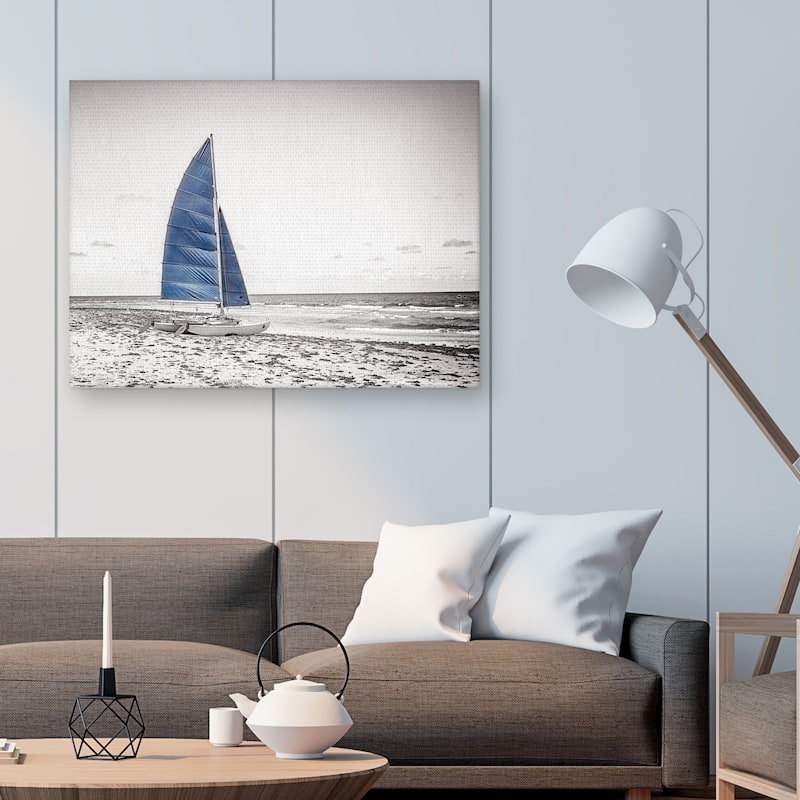 Blue Catamaran B&W by Flo Minton Canvas Art Print
