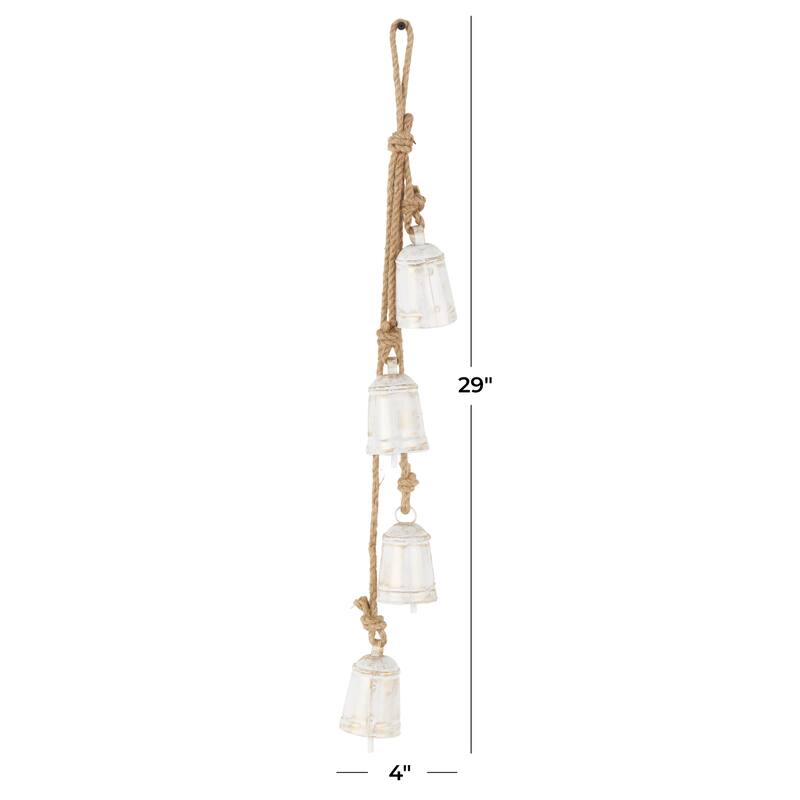 White or Black Metal Cluster Indoor Outdoor Decorative Bells with Jute Hanging Rope