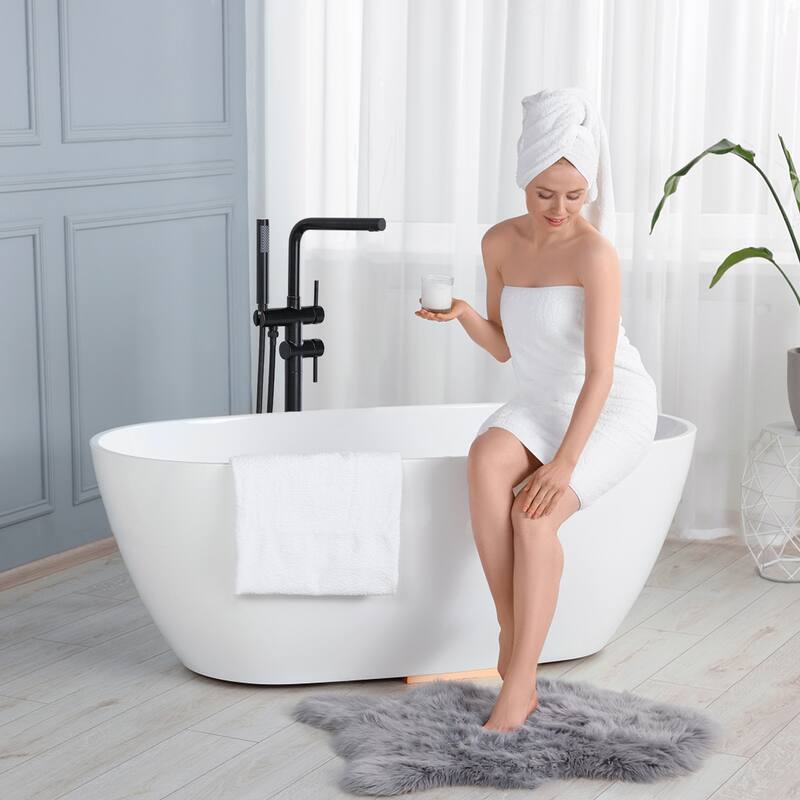 WOWOW 2-Handle Freestanding Longer Spout Tub Faucet with Handshower