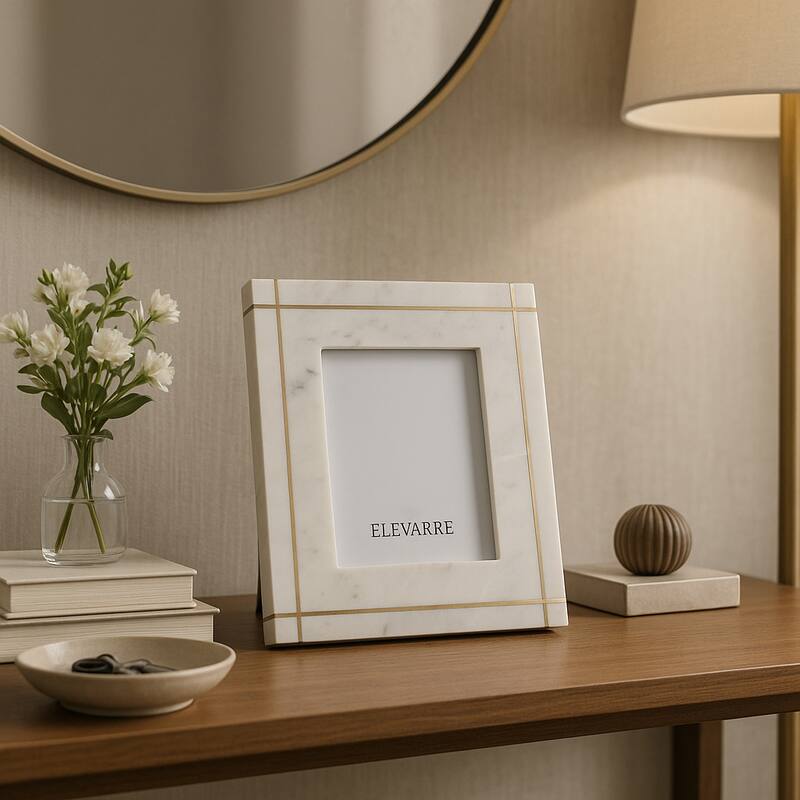 Marble Stone Frame with Inlaid Detail Modern Glam Decorative Accent