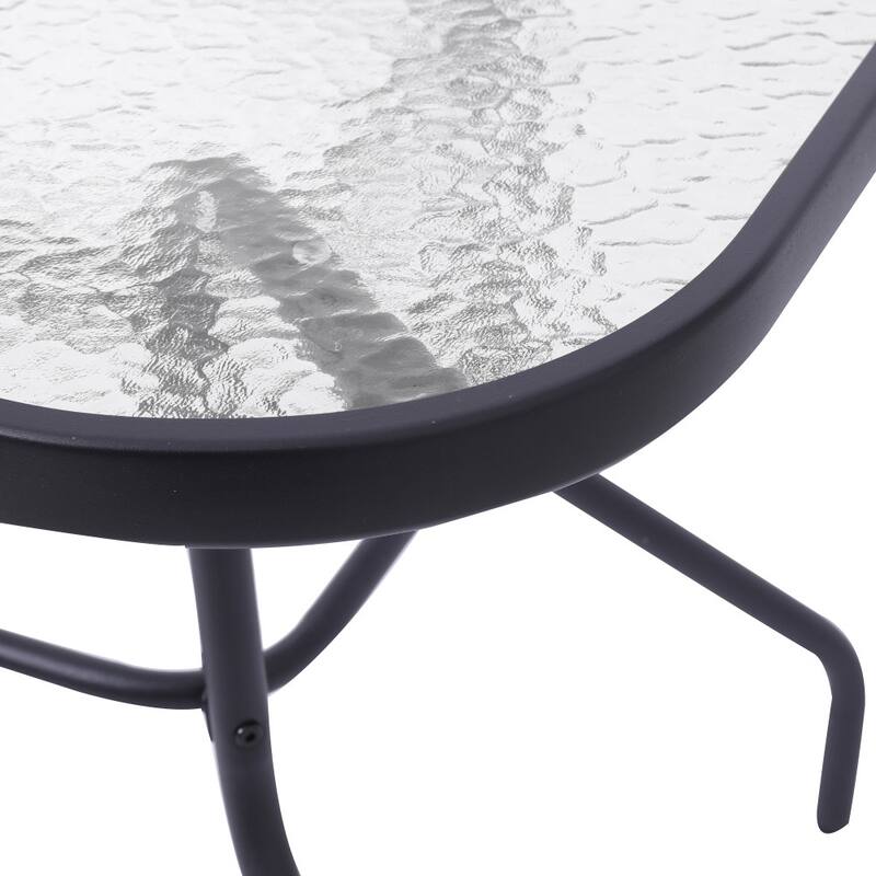 Commercial Tempered Glass and Steel Patio Table with Umbrella Hole - N/A
