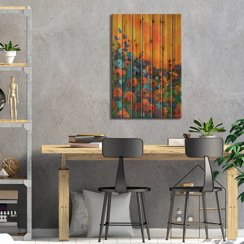 Orange poppies Print On Wood by Pol Ledent - Multi-Color