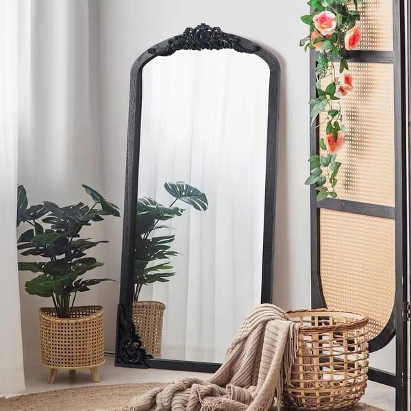 Carved Solid Wood Arched Full Length Wall Mirror Antique Mirror On
